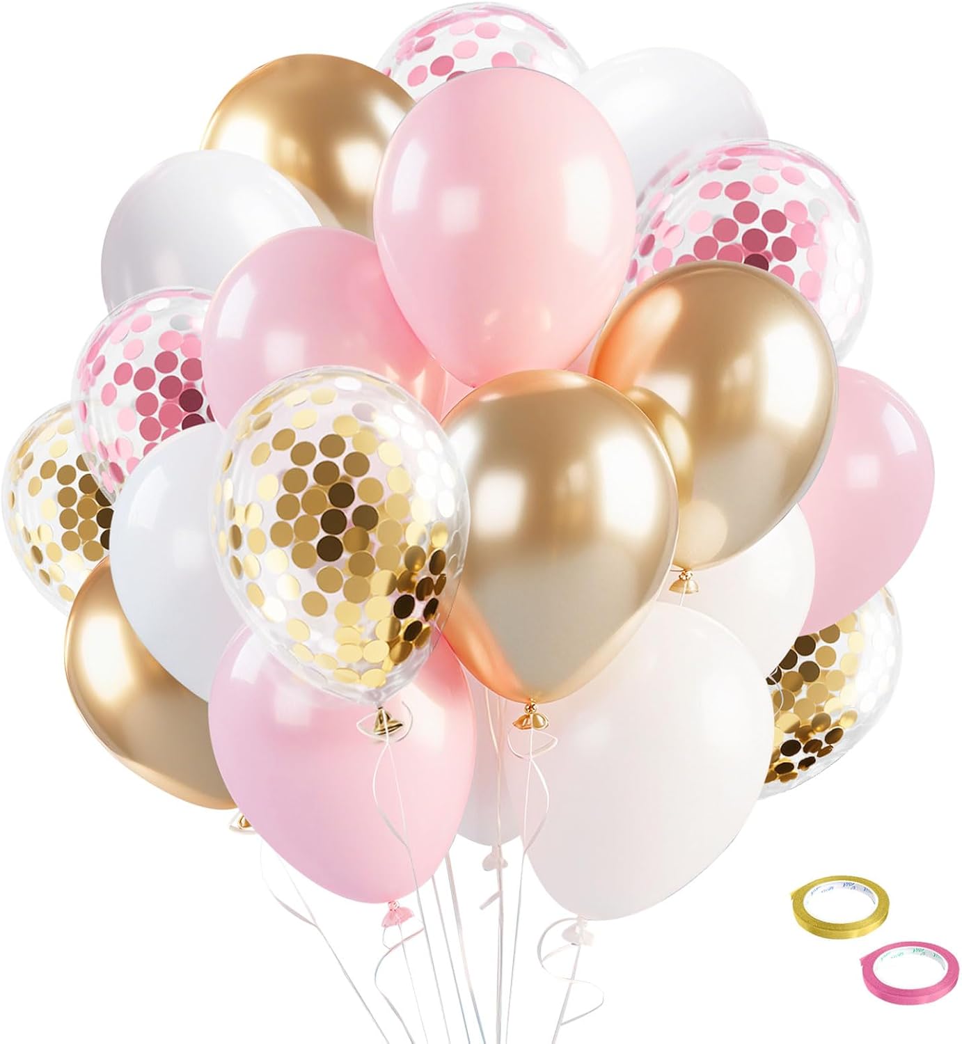 Pink Gold Confetti Balloons 12 inch White Pink Gold Birthday Balloons for Women & Girl Party Supplies for Baby Shower Wedding Bridal Shower Graduation Bachelorette Princess Party