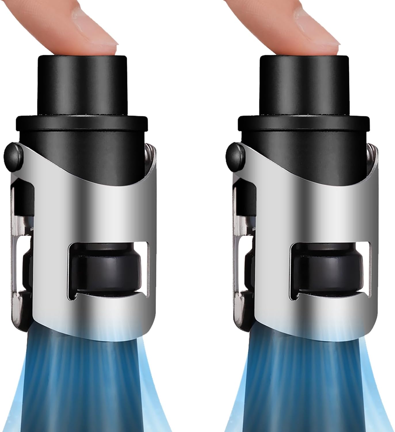 HYZ 2-Pack Champagne Stoppers with Built-in Vacuum Pump, Black