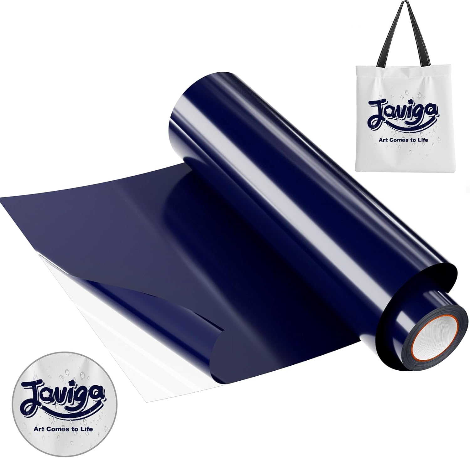 JAVIGA Navy Blue Heat Transfer Vinyl, 12" x 10ft Iron on Vinyl, HTV Vinyl Roll for Cricut Cutting Machine & Heat Press, Fabrics Vinyl for DIY Party Birthday Design