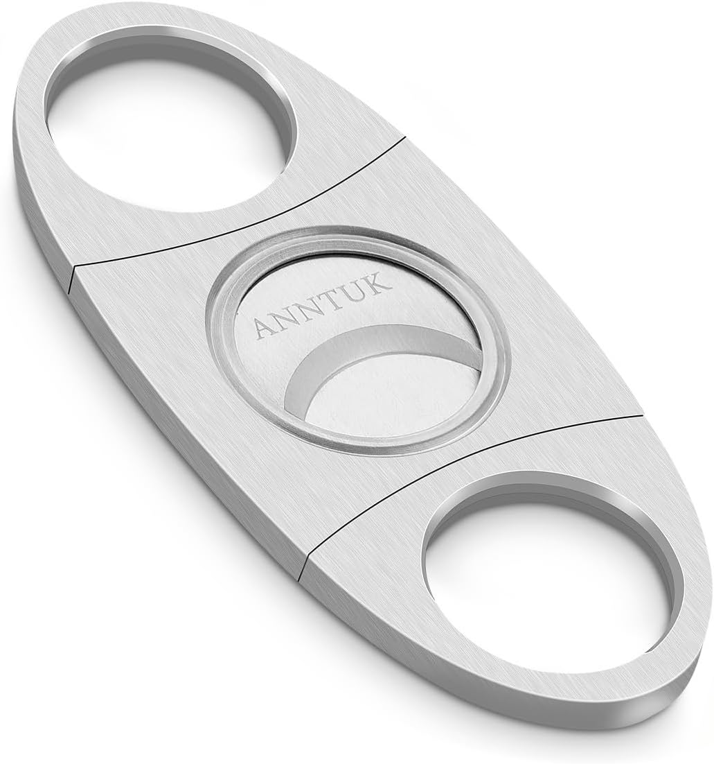 Cigar Cutter Stainless Steel Guillotine Double Cut Blade in Leather Pouch, Silver