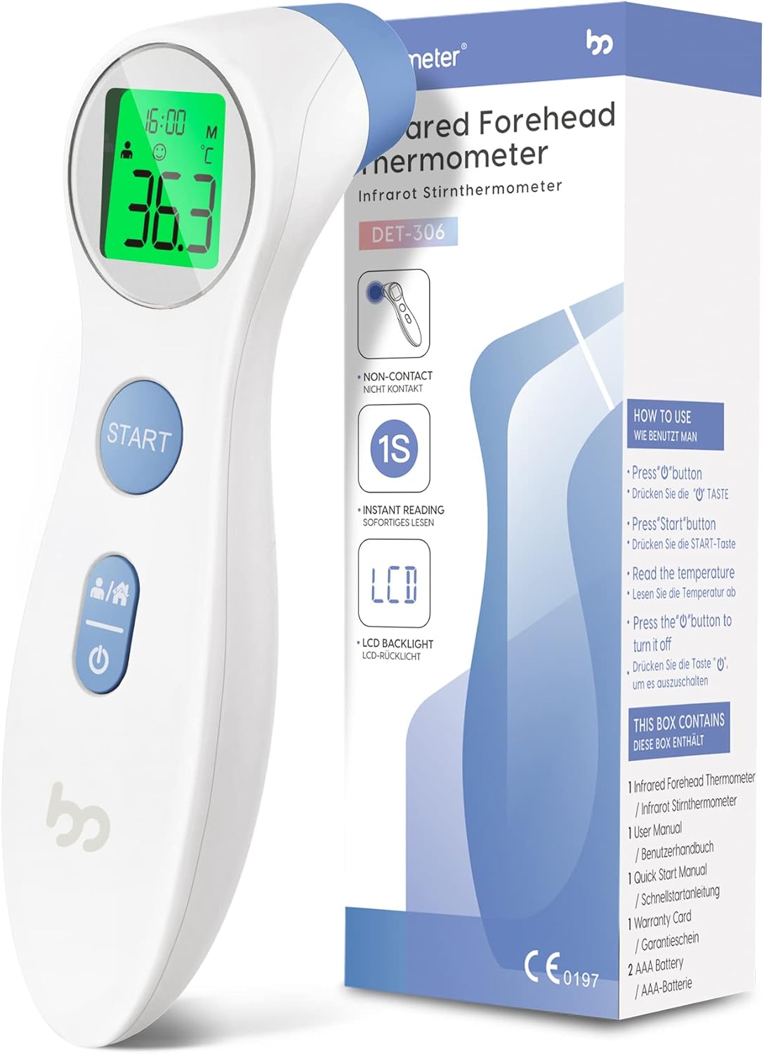 Digital Thermometer for Baby, Kids and Adults, Non-Contact Infrared Thermometer with Immediate Accurate Reading, Fever Alarm (White)