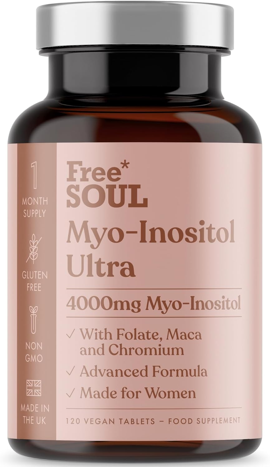 Free Soul Myo-Inositol Ultra Supplement | 4,000mg Myo-Inositol, 200ug Folate, 100ug Chromium Plus 10,000mg Maca for Women | Supplements for Women | Vegan & Gluten-Free | 120 Tablets
