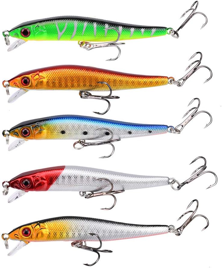 QBDIANGEN 5 Pcs Fishing Lures Set Hard Plastic Body Artificial Spinner Minnow Baits for Trout Bass Pike Perch Lures