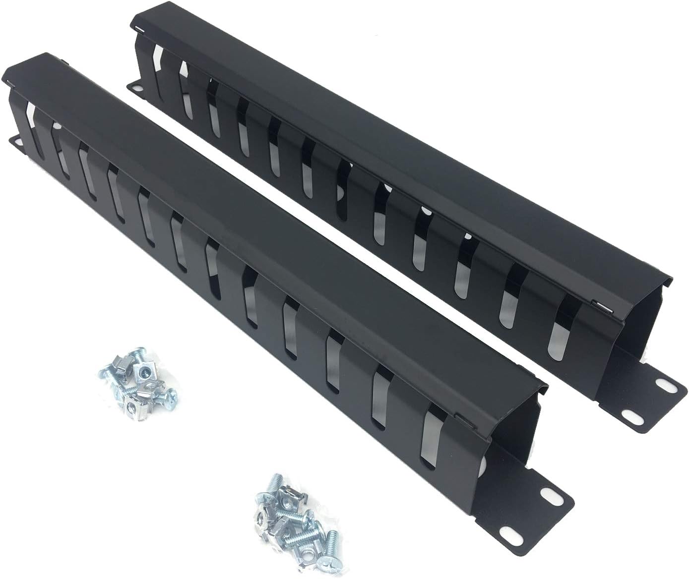 2 Pack- Metal 1U 19 Inch Cable Manager 12 Big Slots with Cover