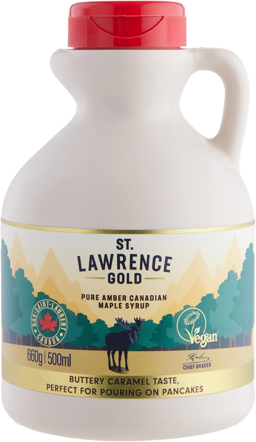 St Lawrence Gold Maple Syrup 500ml - Pure Canadian Amber Maple Syrup 660g - Sugar Syrup Alternative for Cocktails and Coffees - Ideal for Pancakes, Waffles and as a BBQ Glaze - Gluten Free, Vegan