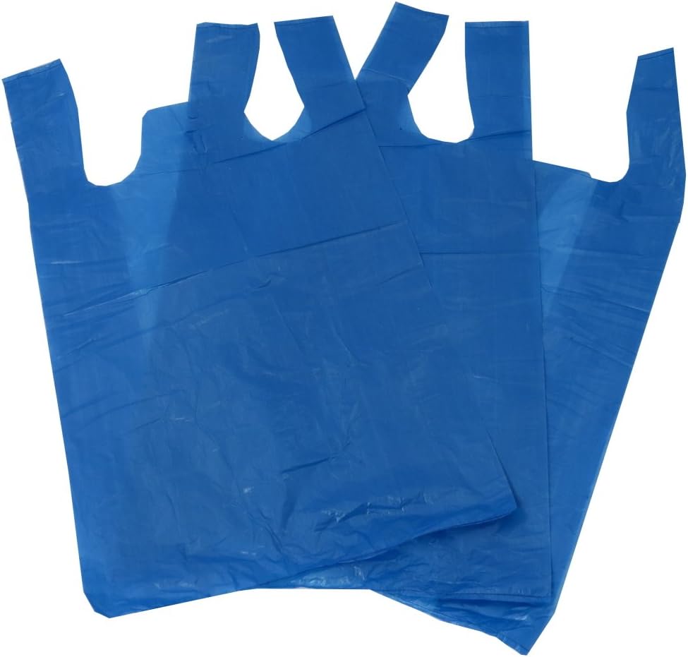 UKPS 100 Blue Plastic Polythene Vest Style Carrier Bags - Size 11 x 17 x 21 Shopping Gift Boutique Supermarket Cash N Carry Market Stall