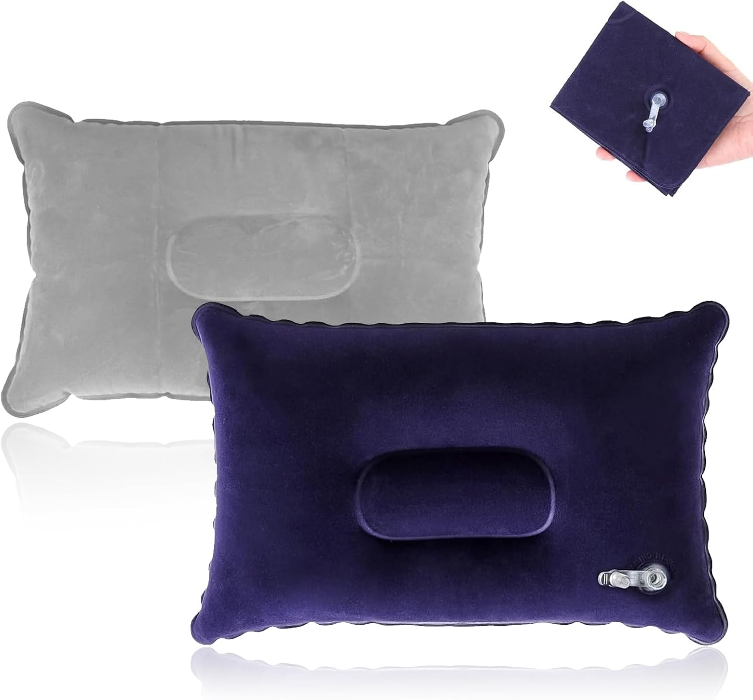 MEETTIKEY Inflatable Pillows, Compressible Ultralight, Soft Waterproof Portable Compact Blow Up Pillows for Camping Hiking, Beach, Fishing and Office Provides Ample Space 34 * 22cm (Dark Blue+Grey)