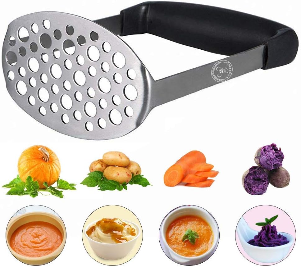 Starchef Masher Ricer,Stainless Steel Masher Ricer with Soft Handle,Fruit & Vegetable Masher Ricer, Potato Ricer Masher(Black)