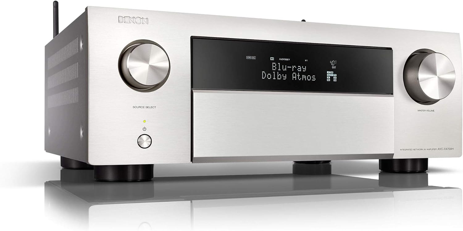 Denon AVC-X4700H 9.2 Channel AV Amplifier, HiFi Amplifier, Alexa Compatible, 8 HDMI Inputs and 3 Outputs, 8K Video, WiFi, Music Streaming, Dolby Atmos, Auro-3D, AirPlay 2, HEOS Multiroom, Silver