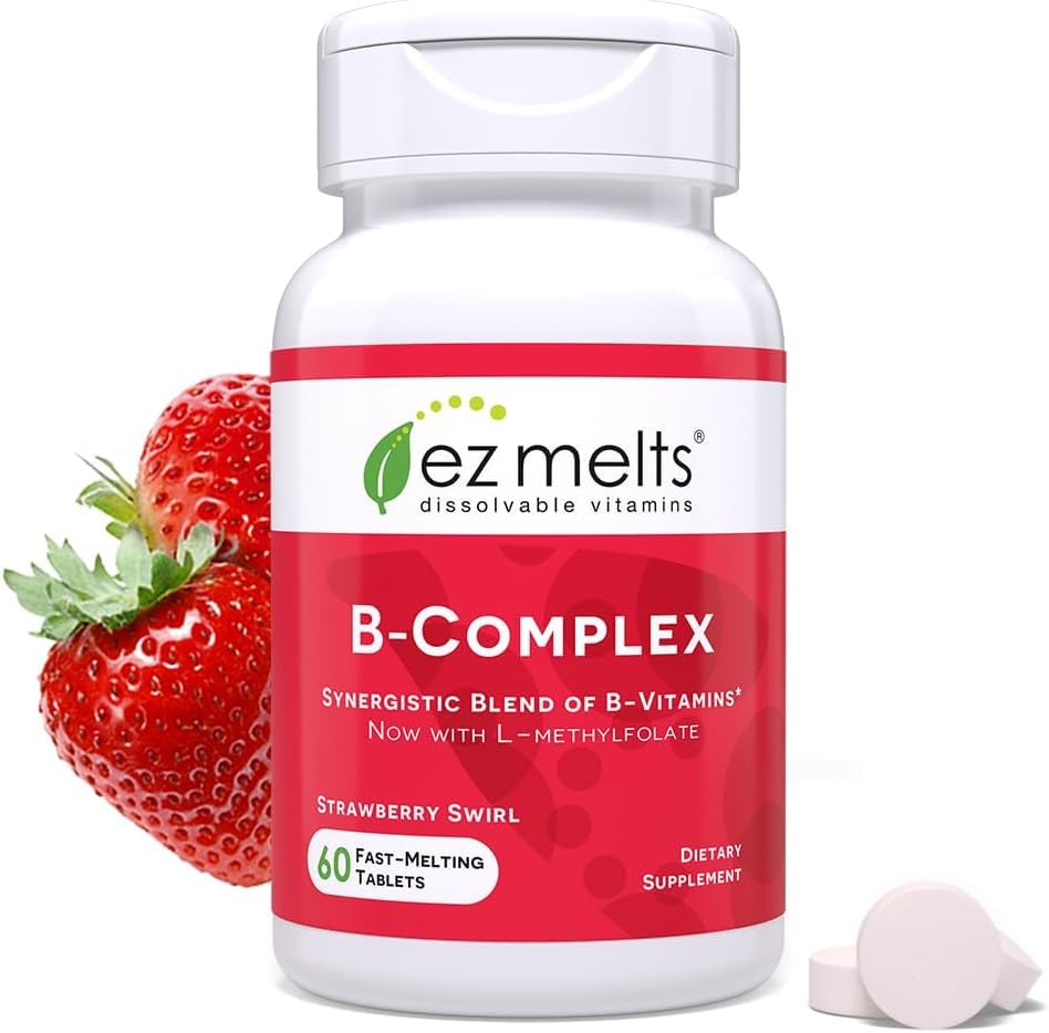 EZ Melts Dissolvable Vitamin B-Complex with Methyl B12 and Methyl Folate, Sugar-Free, 2-Month Supply