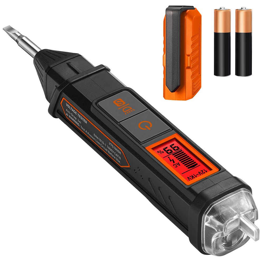 AstroAI VTS1000H Voltage Tester with Screwdriver, Non-Contact Electrical Tester, Dual Range AC 12V/70V-1000V, Live Wire Test, Wire Breakpoint Finder, Audible Alarm, LCD Percentage Display, Orange
