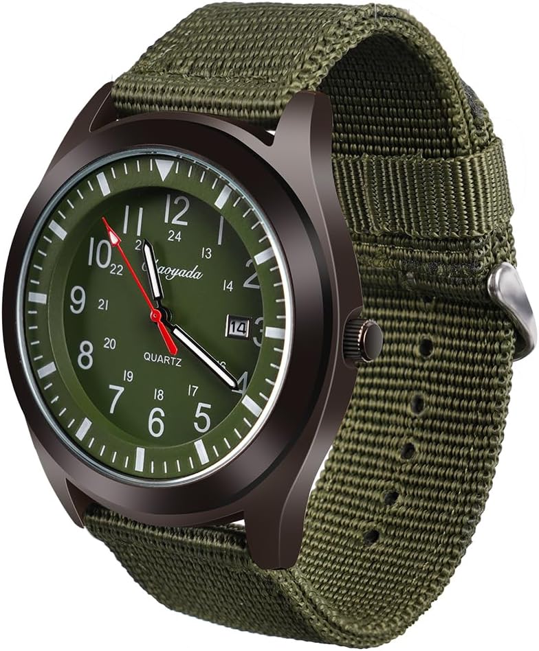 Vicloon Men's Analogue Quartz Military Watch - Glow in The Dark With Date Window and Nylon Strap - Army Tactical Sports Minimalist Design
