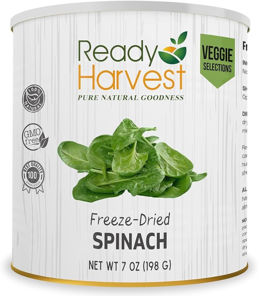 Ready Harvest - Freeze Dried Whole Foods for Emergency Food Storage, Camping Supplies, and Survival Kits | Sealed Fresh in #10 Can | 30 Year Shelf Life | 1 Can | Spinach