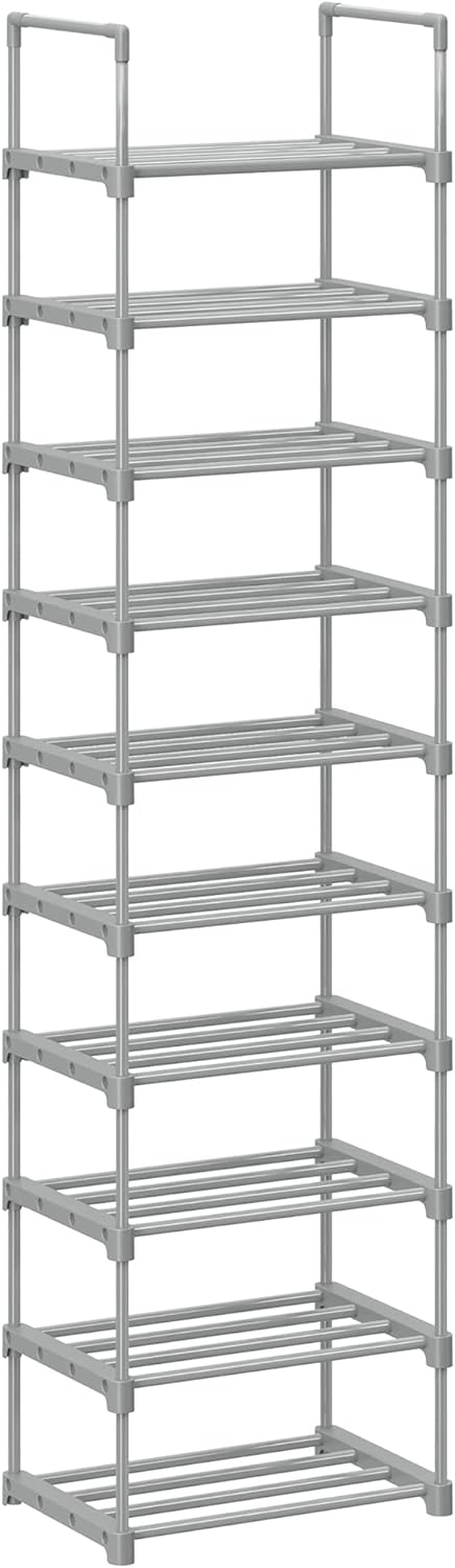 SONGMICS Shoe Rack, 10-Tier Metal Shoe Storage Organiser, Customisable Design, Metal Frame, Space-Saving Rack, for Dressing Room, Hallway, 30 x 45 x 174 cm, Grey LSA025G02