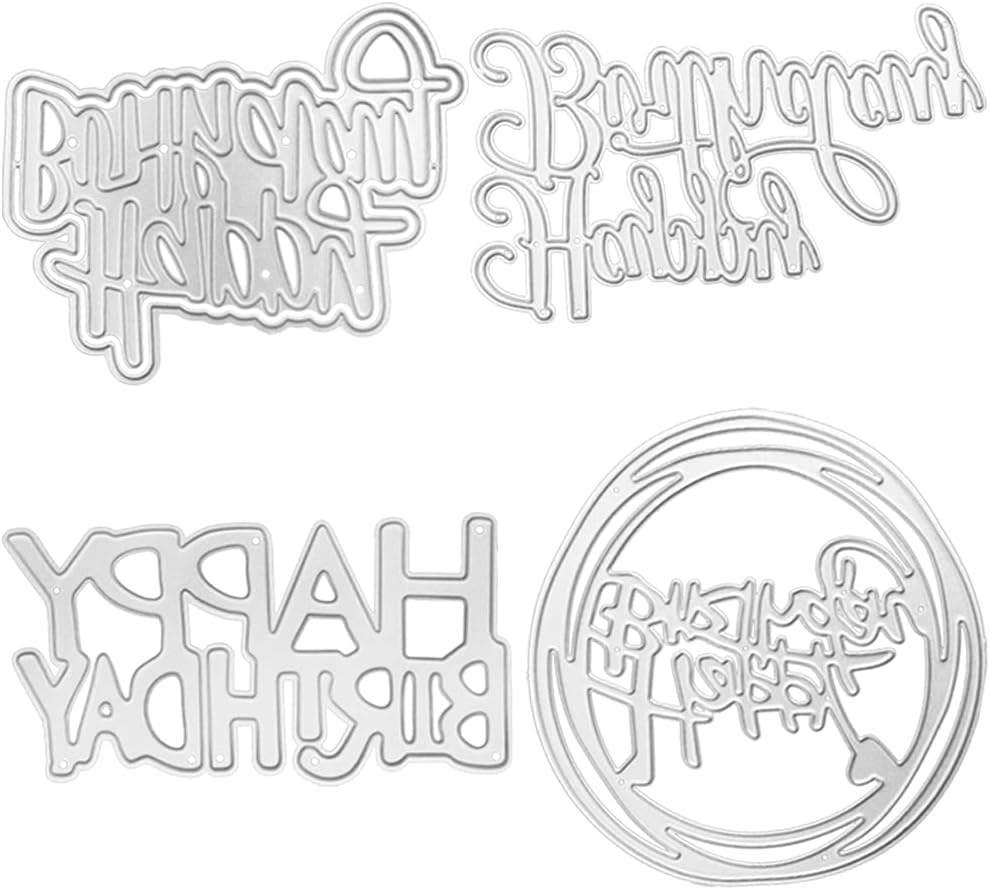 4 Set Cutting Dies for Card Making, FineGood Happy Birthday Die Cuts DIY Die Cutters Card Making Dies Metal Stencils for Scrapbooking Album