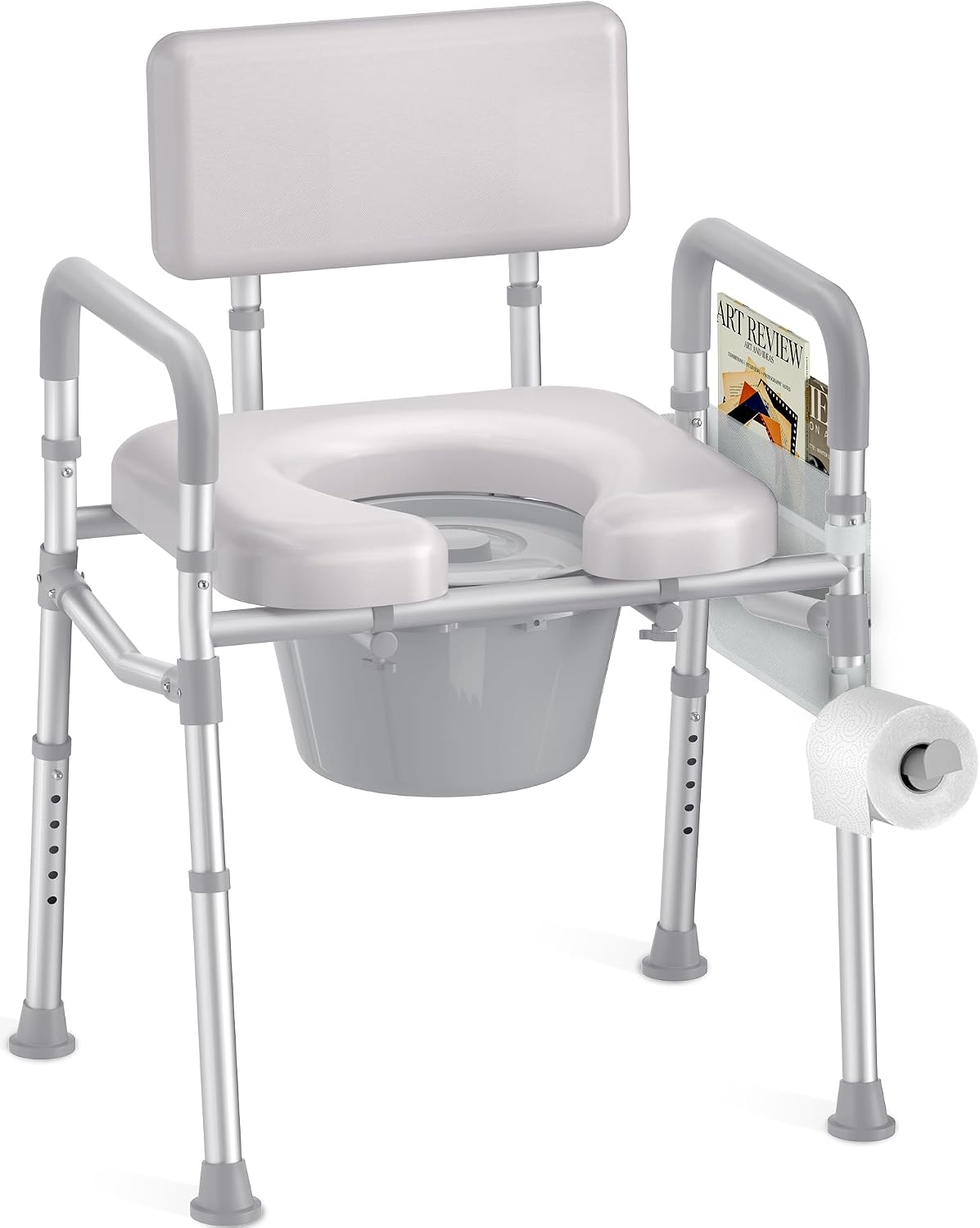 HOMLAND Bedside Commode Toilet, Padded Seat & Backrest, Enhanced Crossbar