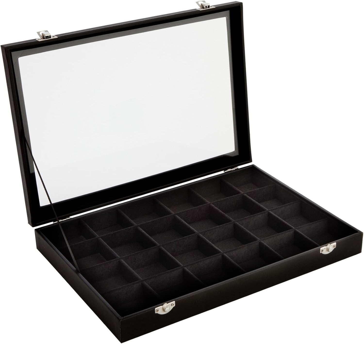 Black Velvet Jewelry Display Tray Organizer Case, Rock Collection Box for Gemstones, Crystals, Pendants (24 Grids Box, 14 x 9.5 x 2 In)