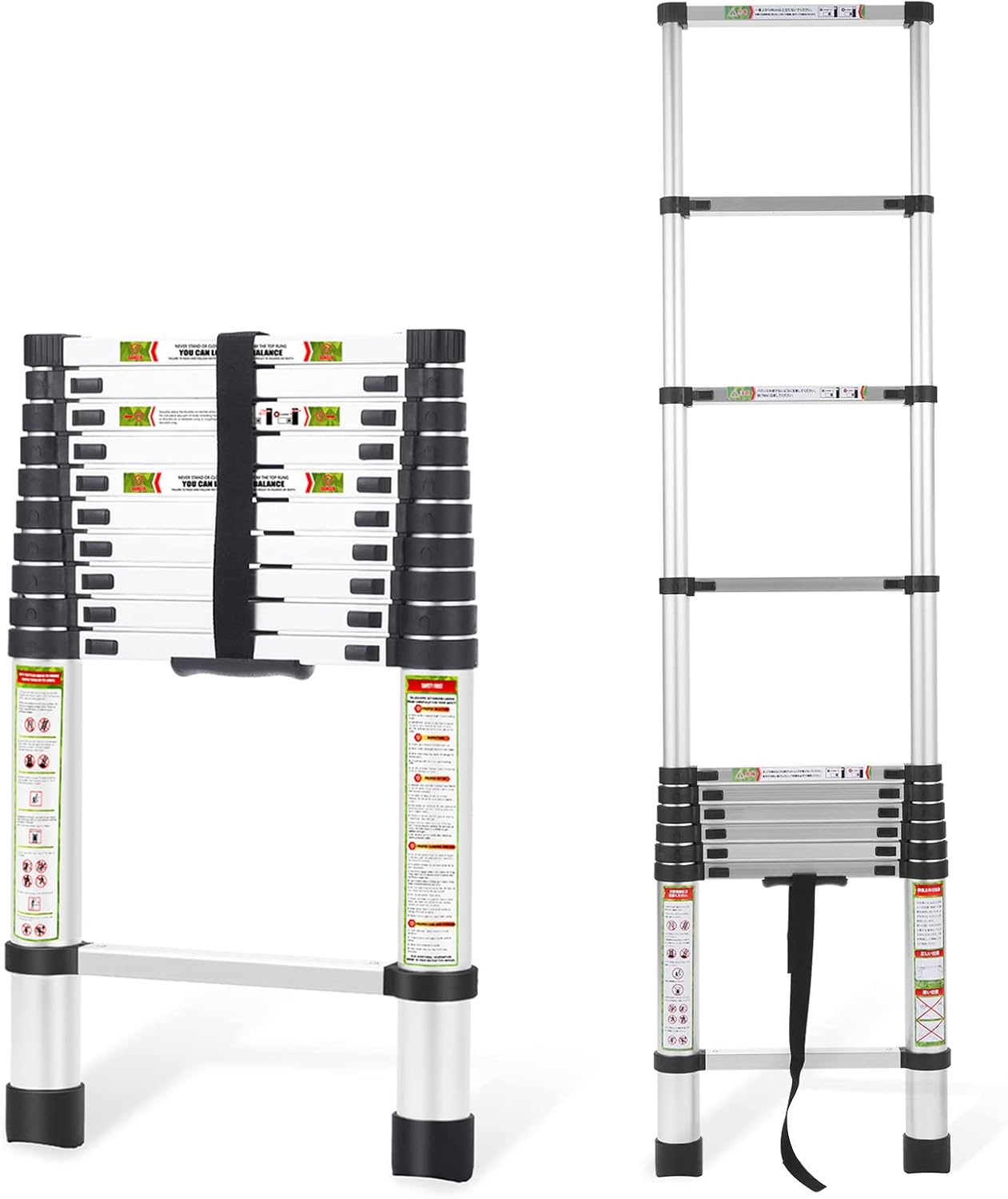 RIKADE Telescoping Ladder 10.5FT & Attic Ladder, Heavy Duty Aluminum with Non-Slip Feet, 330lb Capacity for RV, Attic, Roof & Multi-Surface Use