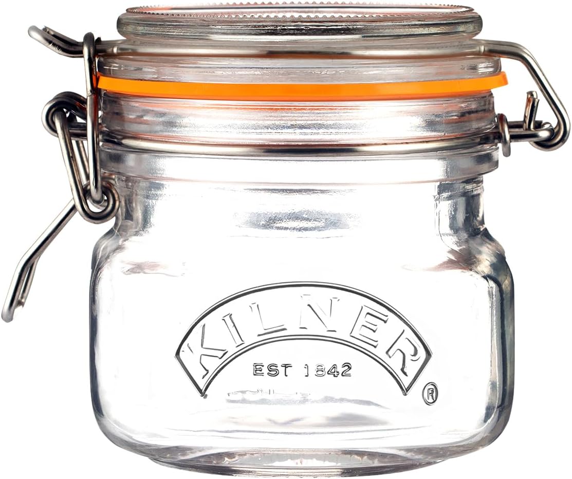 Kilner Square Clip Top Jar 250ml (0.25L) Airtight Glass Jar for Storing Herbs Spices Dried Fruits Nuts and Seeds