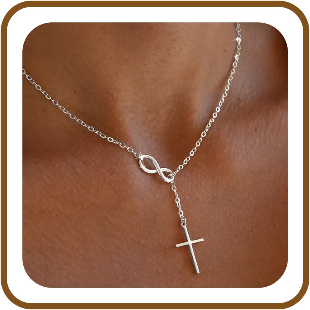 Poxtex Infinity Cross Necklace for Women, 14K Gold Plated Necklace Unique Trendy Cross Pendant Jewelry, Non Tarnish & Waterproof Christian Jewelry - First Communion Confirmation Easter Gifts