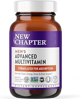 New Chapter Men's Multivitamin Advanced Formula for Stress, Brain, Immune, Heart & Energy Support, Higher Levels of Whole-Food Fermented Essential Nutrients for Men + Selenium + B Vitamins, 120 ct