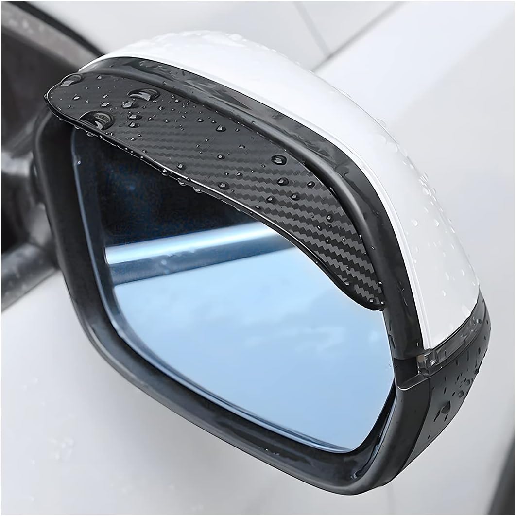 CGEAMDY 2PCS Car Rear View Mirror Rain Visor Guard, Carbon Fiber Auto Side Mirror Rain Eyebrows, Rainproof Waterproof PVC Rearview Mirror Rain Visor Smoke Cover, Universal for Cars (030)