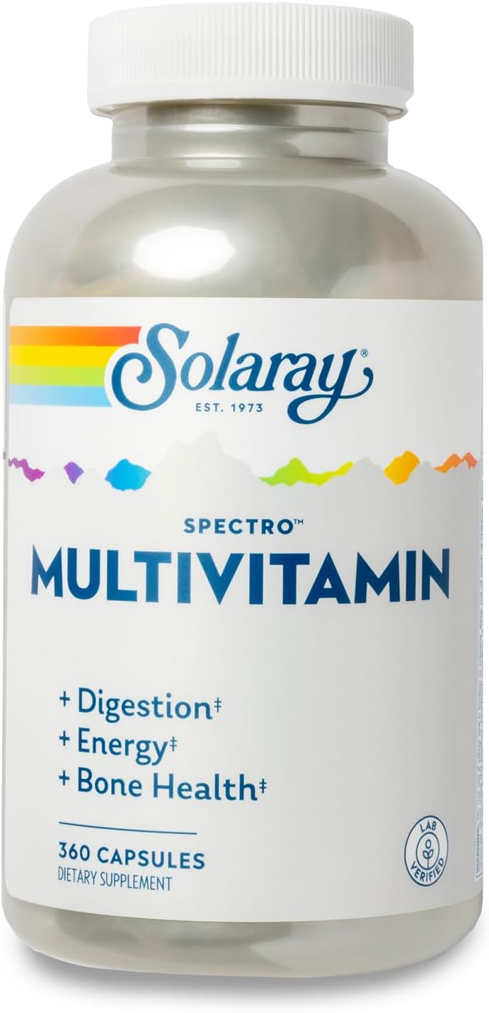 SOLARAY Spectro Multivitamin with Iron - Multi Vitamin with Calcium, Magnesium, Energizing Greens, Herbs & Digestive Enzymes - Digestion, Energy, and Bone Health Support (60 Servings, 360 Capsules)