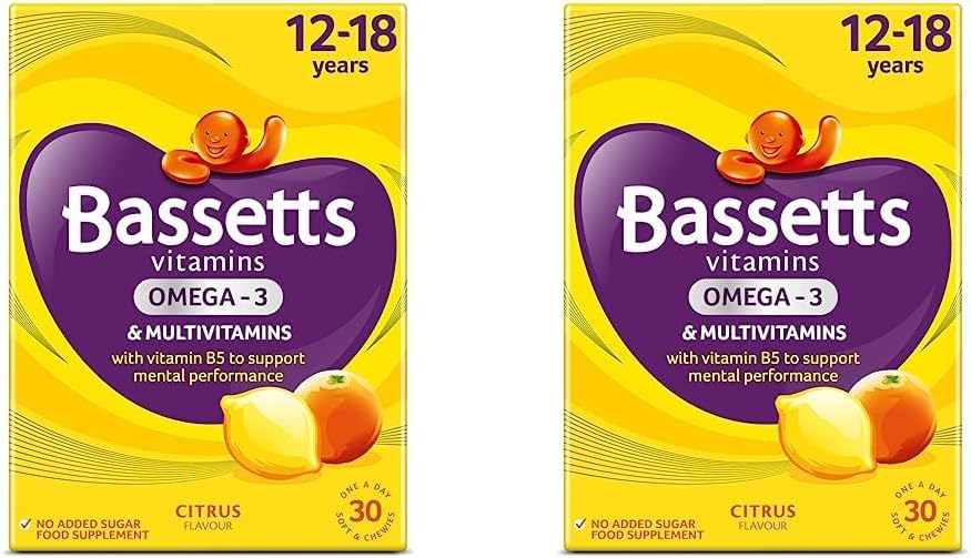 Bassetts Vitamins 12-18 Years Multivitamins Omega 3 Citrus 30's, 99.2 g (Pack of 2)