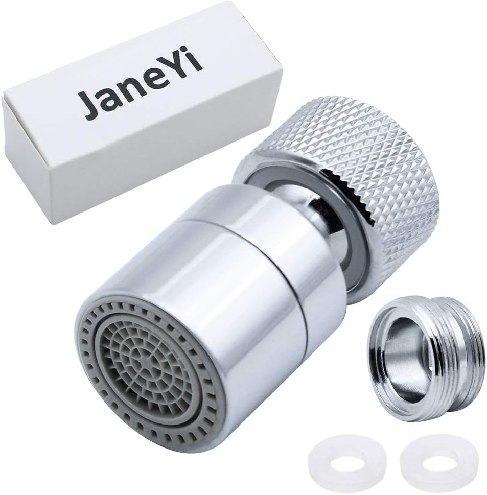 JaneYi 360° Swivel Tap Aerator Water Saving Faucet Brass Adjustable 2 Modes Kitchen Bathroom Faucet Bubbler Filter with Nozzle Adapter - for Taps with M22 External Thread or M24 Internal Thread Nozzle
