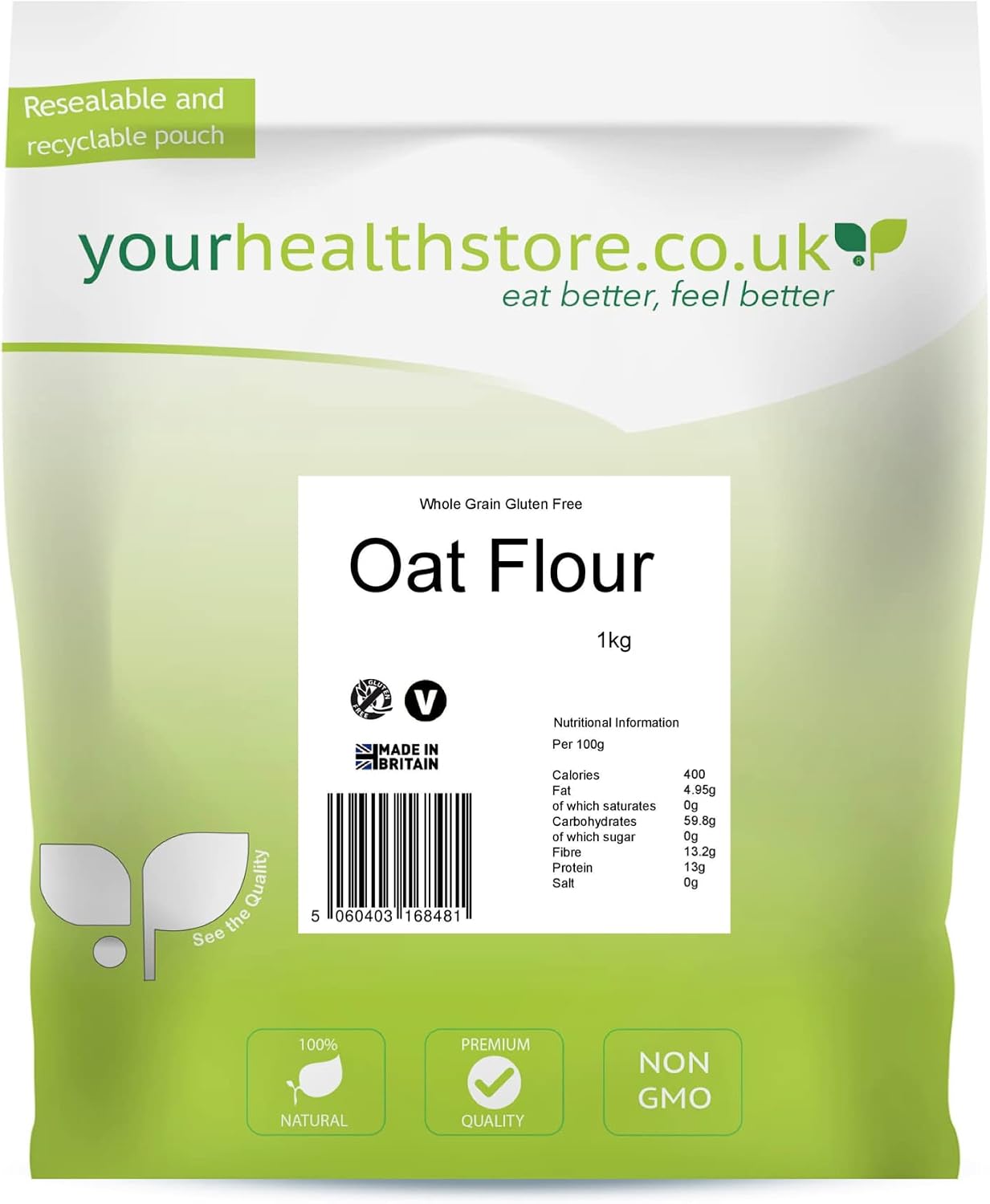 yourhealthstore Premium Whole Grain Gluten Free Oat Flour 1kg Made from British Oats
