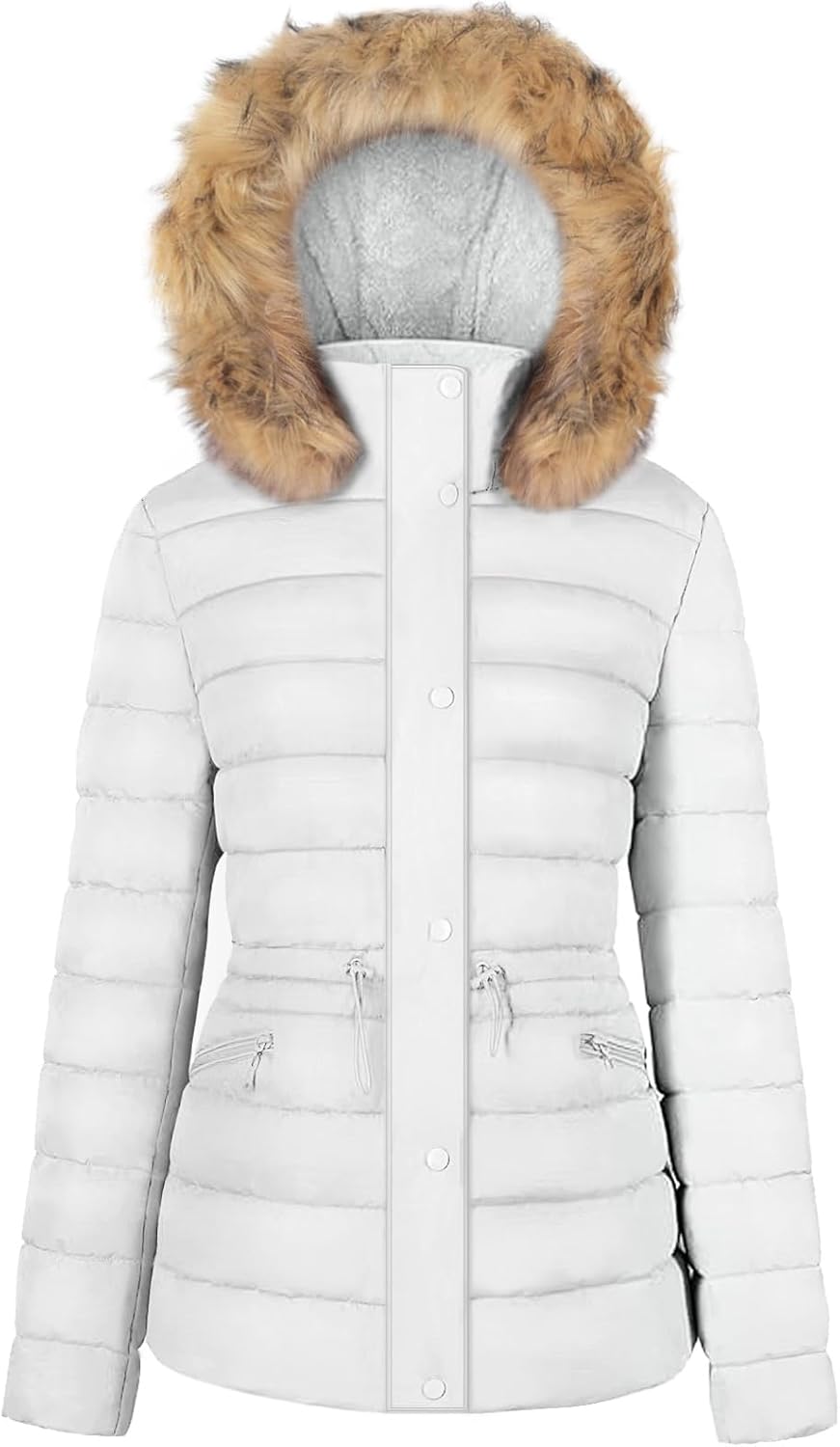 BodiLove Women's Puffer Jacket Fleece Lining Hood with Removable Faux Fur