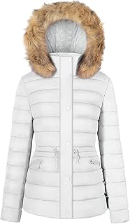 BodiLove Women's Puffer Jacket Fleece Lining Hood with Removable Faux Fur