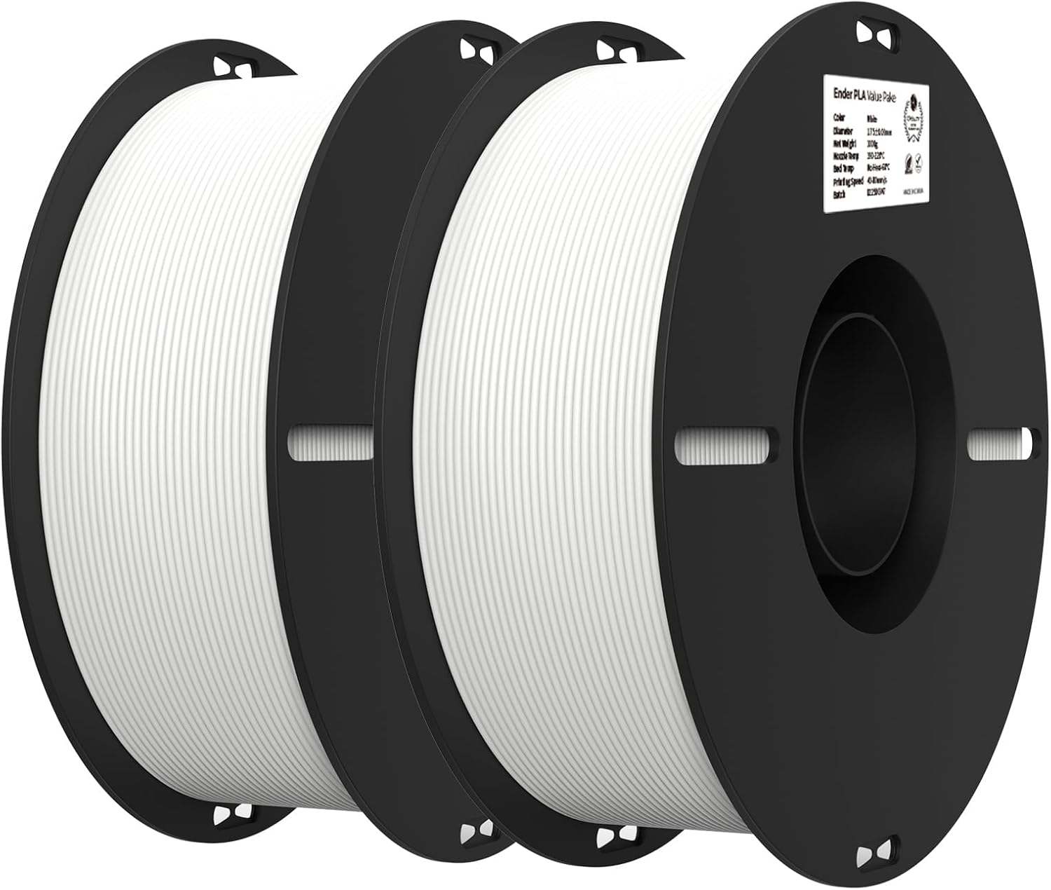 Creality 3D Printer Filament, PLA Filament 1.75mm Bundle 2Kg for 3D Printing, Ender PLA Filament No-Tangling, Strong Bonding & Overhang Performance, Accuracy +/- 0.02mm (White & White 2-Pack)