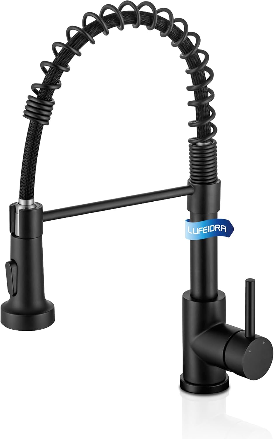 LUFEIDRA Black Kitchen Faucets with Pull Down Sprayer - High Arc Spring 304 Stainless Steel Single Hole Sink Faucet with Dual Function Pull-Down Sprayer for Bar Rv Kitchen, Matte Black