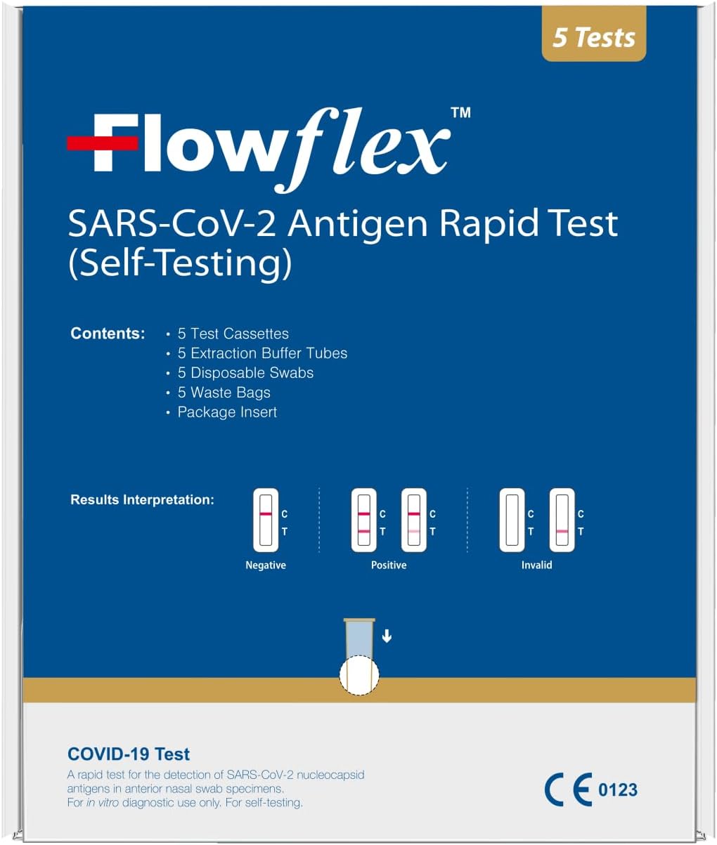 Flowflex One Step Lateral Flow Test Kit | 5 tests | One Step Test for Sars-CoV-2 Antigen |Covid-19 Self Testing Rapid Test | Not For Travel |