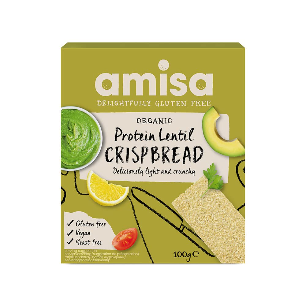 Correct Title: Amisa Organic Gluten-Free Protein Lentil Crispbread, 100g - Yeast Free & Low Carb - Plant-Based Protein - The Perfect Vegan Snack