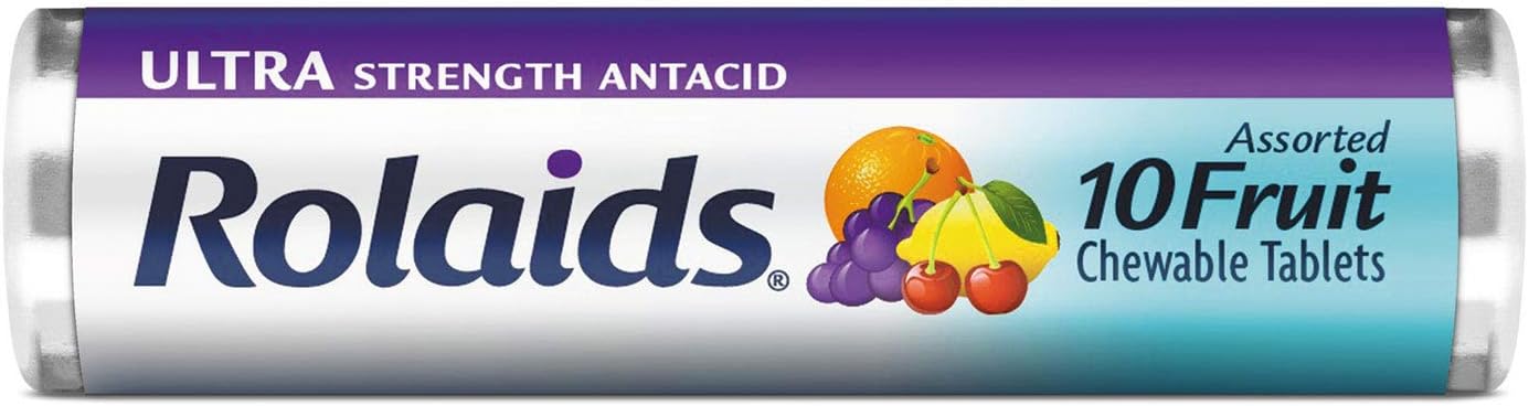 Rolaids R10049 Ultra Strength Antacid Chewable Tablets, Assorted Fruit, 10/Roll, 12 Roll/Box
