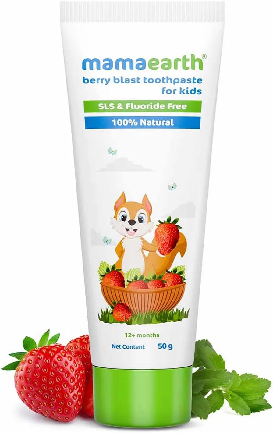 Mamaearth 100% Natural Berry Blast Kids Toothpaste 50 Gm, Fluoride Free, SLS Free, No Artificial Flavours, Best for Baby