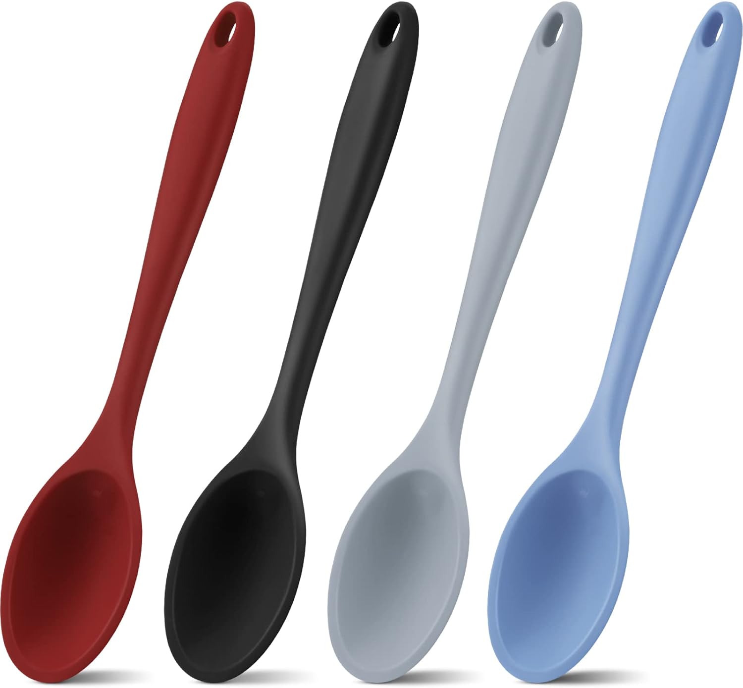 Shappy 4 Pieces Silicone Mixing Spoon Spatula Scrapers for Cooking, 10.6 Inch Heat Resistant Large Non Stick Basting Utensil for Mixing, Baking, Serving and Stirring(Spoon,Fashionable Color)