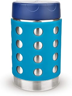 LunchBots Thermal 16 oz Triple Insulated Thermos - Hot 6 Hours or Cold 12 Hours - Leak Proof Thermos Soup Jar - All Stainless Interior - Navy Lid - Aqua Dots