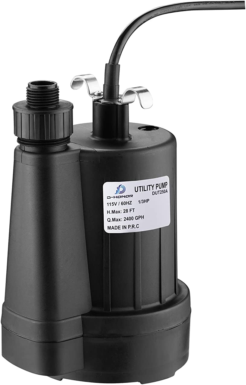D-HONOR Utility Pump 1/3HP 2400GPH High-efficiency Drain Pump for Swimming Pool Pond Garden Basement Black