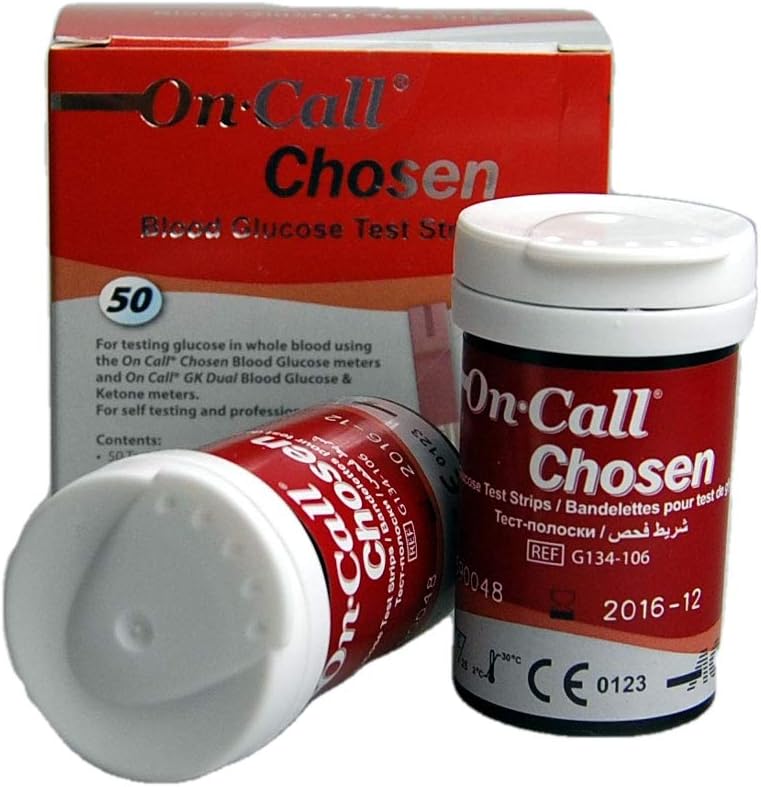 On Call Chosen Blood glucose test strips for use with the On Call DK meter & On Call Chosen Meter