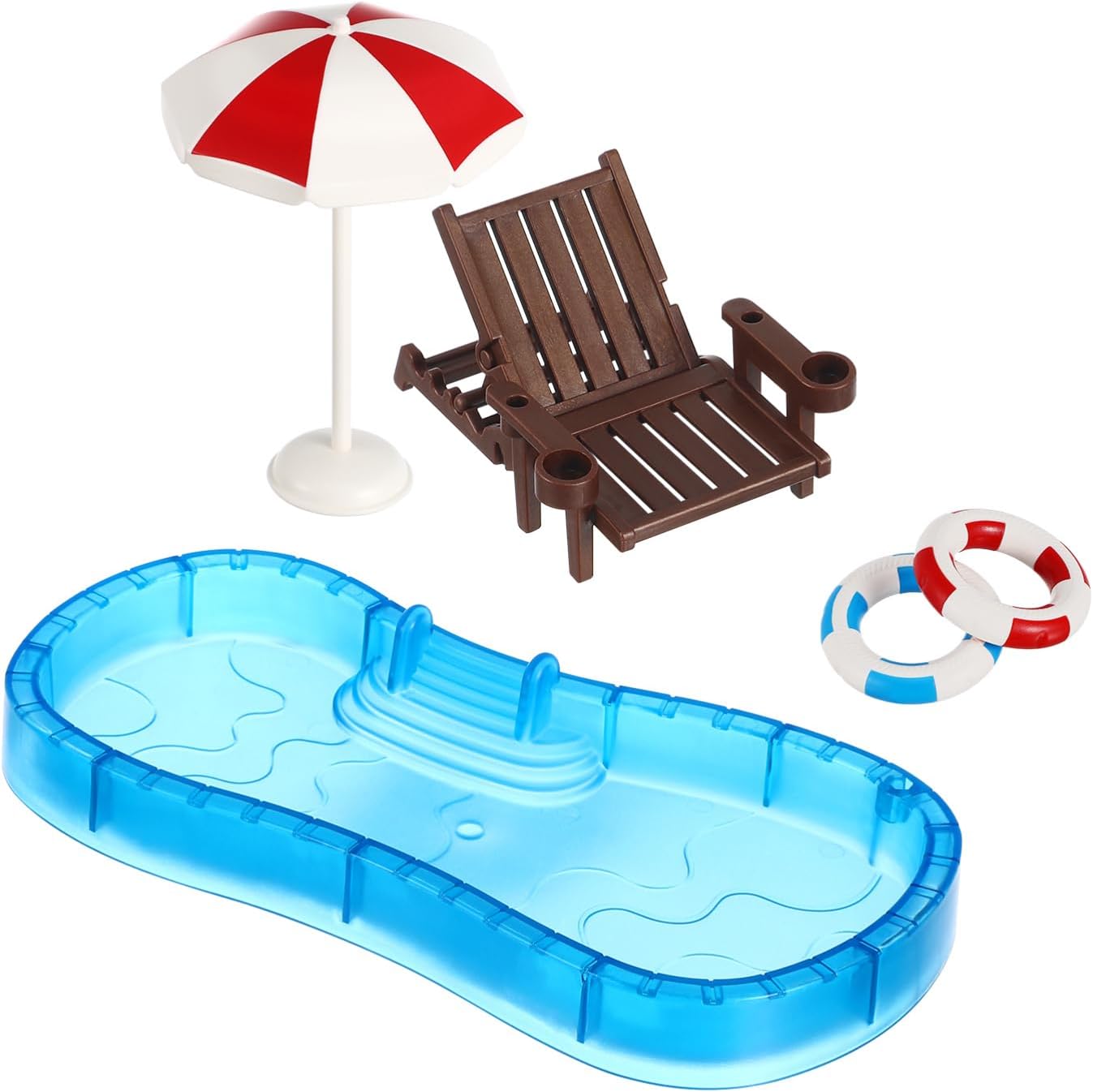 Abaodam Miniature Dollhouse Beach Accessories Miniature Swimming Pool Umbrella Chair Swimming Ring Beach Dollhouse Decoration Mini Doll Furniture
