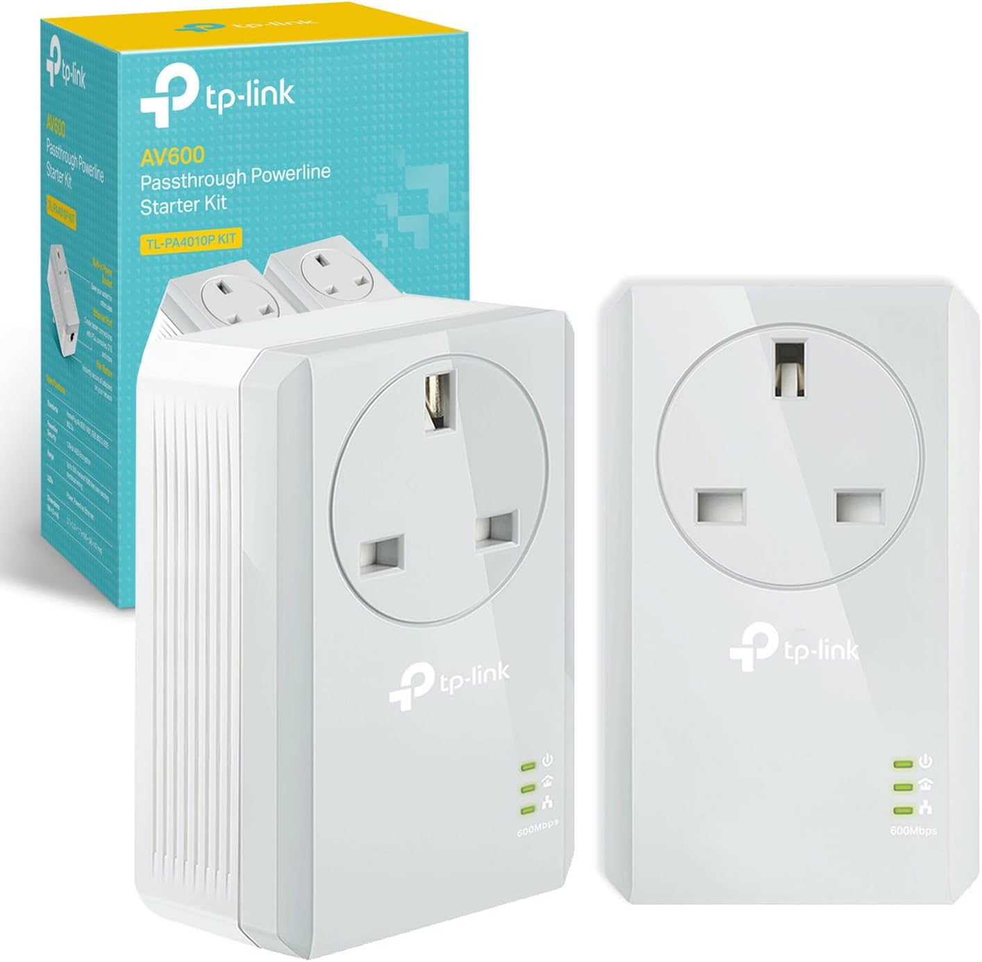 TP-Link TL-PA4010P KIT AV600 Passthrough Powerline Adapter, 1 Port Powerline Wifi Extender, Ethernet Ports, TP-Link WiFi Extender, Powerline Network Adapters, Plug and play, UK Plug