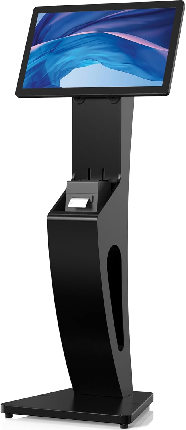 Sleek Floor Stand Kiosk for Monitors – CTA Sleek Floor Kiosk Stand with Printer Slot for Monitors 15" to 32" up to 60lbs - for Check-in Stations & POS Stations & More - Black (ADD-LDSLEEK)