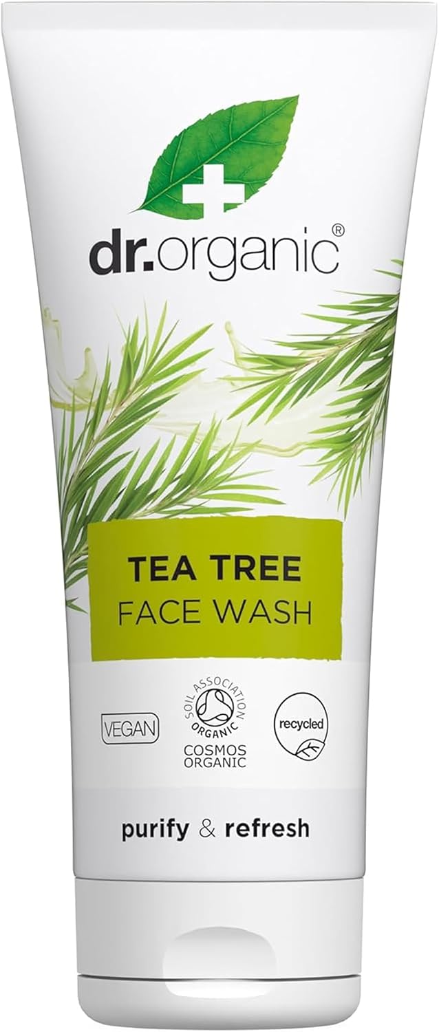 Dr Organic Tea Tree Face Wash, Cleansing, Purifying, Mens, Womens, Oily Skin, Natural, Vegan, Cruelty-Free, Paraben & SLS-Free, Organic, Recycled & Recyclable, Organic, 200ml, Packaging may vary