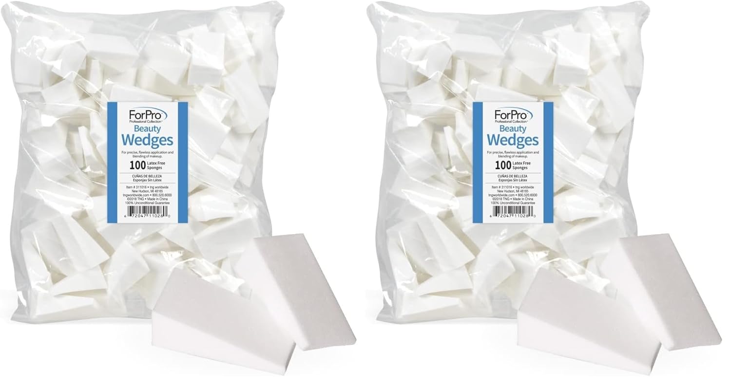 ForPro Beauty Wedges, Latex Free Foam Sponges, Makeup Blenders for Powder and Liquid Makeup, 100-Count (Pack of 2)