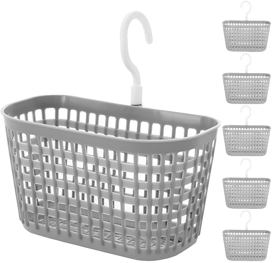 Luxshiny 6Pcs Rotating Hanging Baskets for Kitchen and Bathroom Storage Grey Plastic Organizers with 360 Degree Rotation for Easy Access