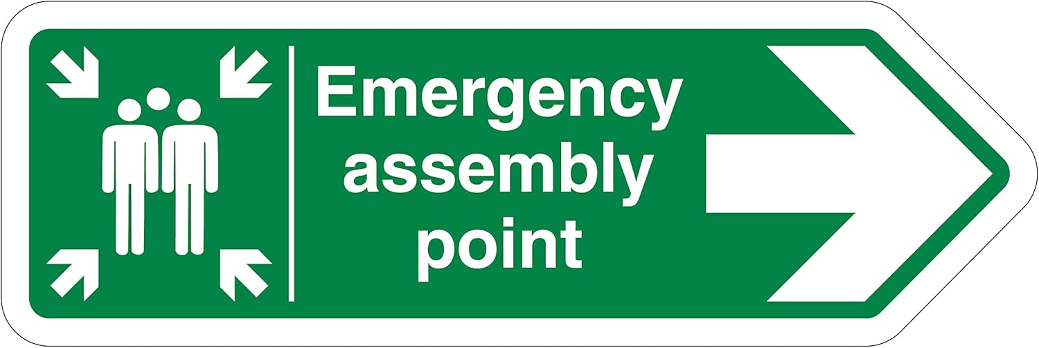 V Safety Shaped Safety Sign - Fire Assembly Point Arrow Right - 300X100 - 1MM Rigid Plastic