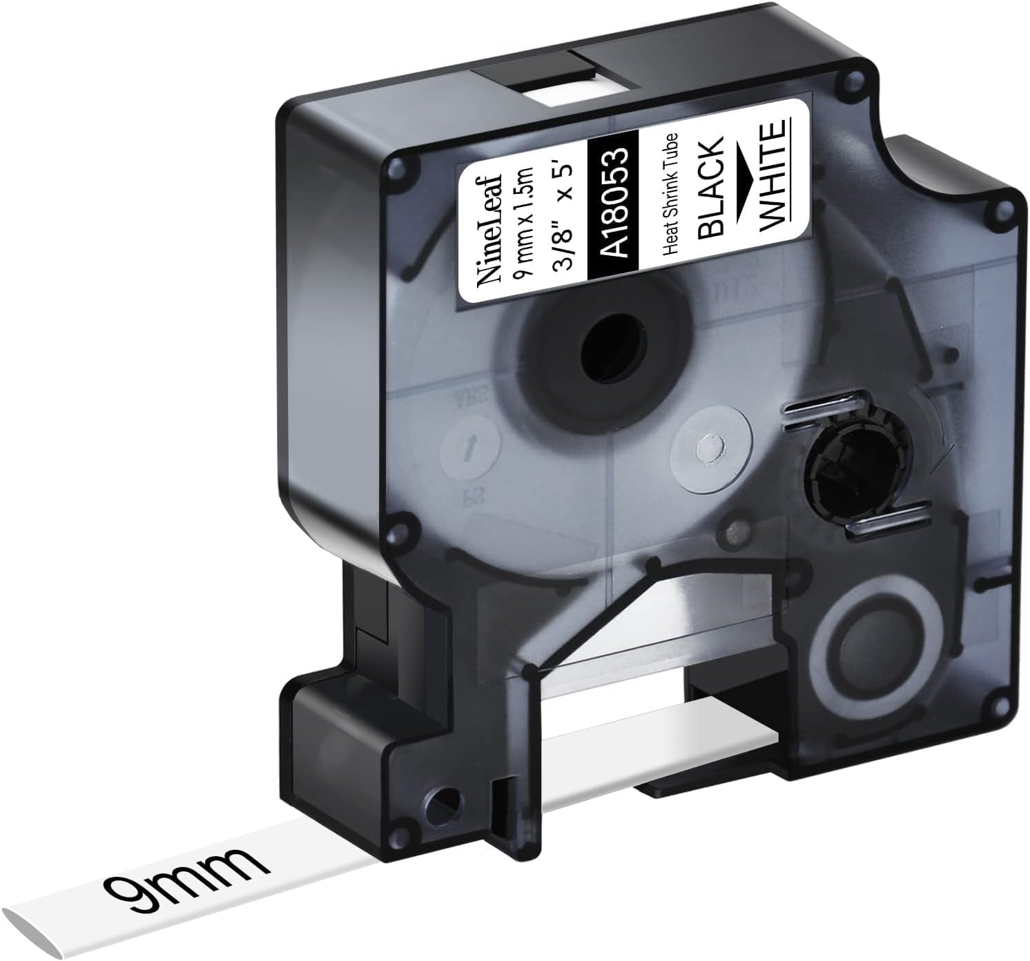 NineLeaf 10 Pack Compatible for DYMO 18053 Industrial Label Tape for Heat Shrink Tube 3/8 Inch 9mm x 1.5m 5 Feet Black on White for Rhino 1000 3000 4200 5000 5200 6000